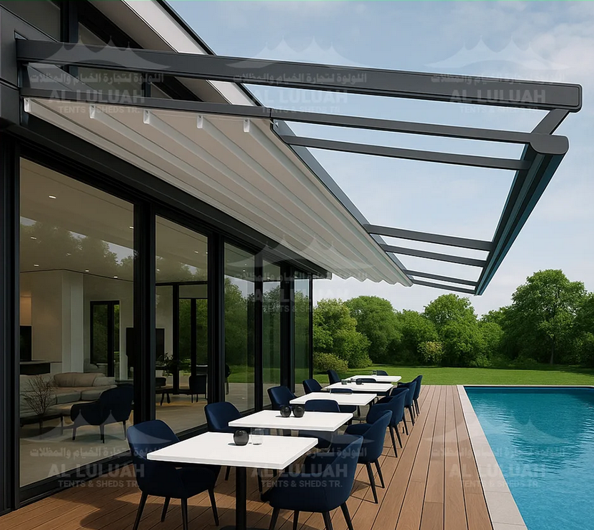 Remote-Control Retractable Awnings in the UAE – Smart Comfort with Arab Mazallat by Arab Muzalat